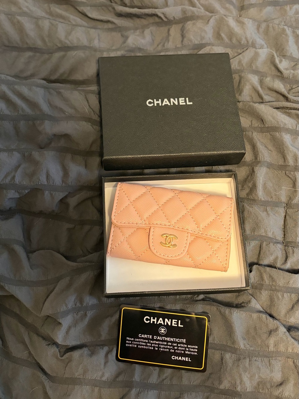 Quilted Leather Card Holder Wallet - Pink